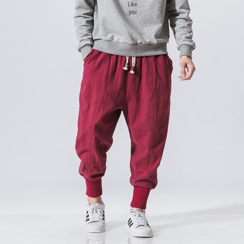 

2026 Spring Men s Cotton Linen Harem Pants - Casual, Chinese Style, Plus Size, Loose Fit Joggers M