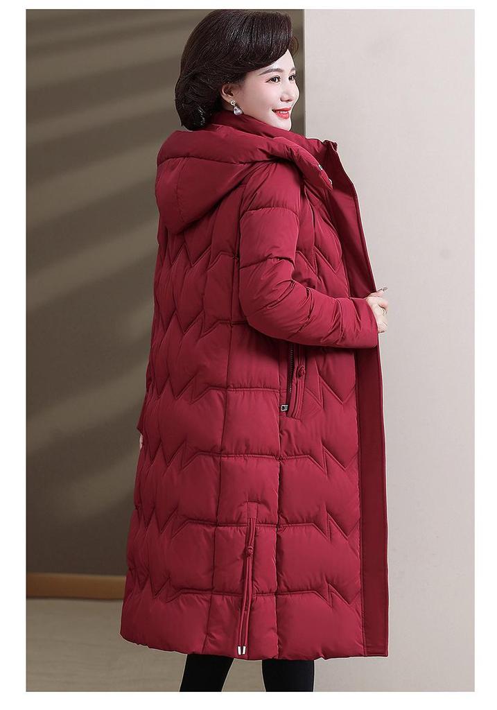 Thickened Plus Size Cotton Jacket: Slimming Knee-Length for Middle-Aged & Elderly Women