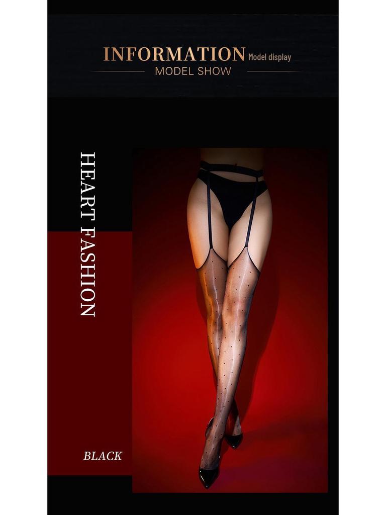 Sexy Heart Polka Dot Strappy Ultra-Thin Silky Temptation Black Stockings