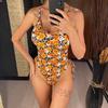 Flowers Printed High Cut Backless Monokini Women Swimwear One Piece Swimsuit Female Padded Floral Bather Bathing Suit Swim