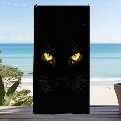 Black Cat with Red Eyes Beach Towel Bold Mystical Cat Print Towel Perfect for Summer Picnics and Casual Water Activities
