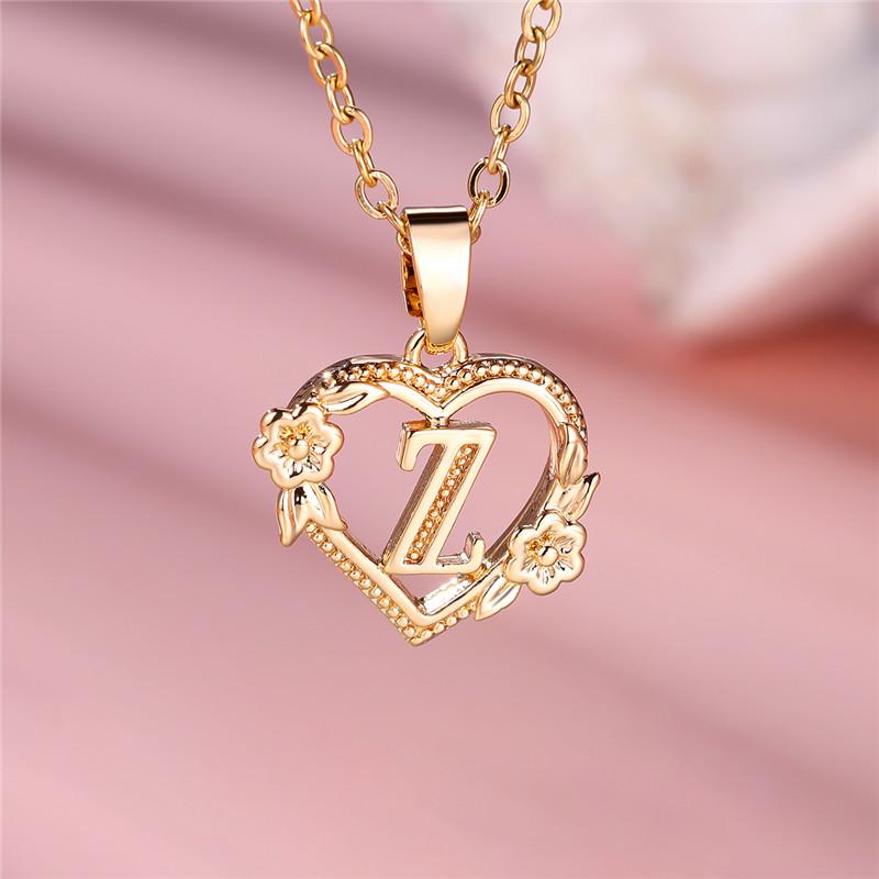 Cute Female A-Z Letter Pendant Necklace Yellow Gold Color Wedding Jewelry Gift For Women