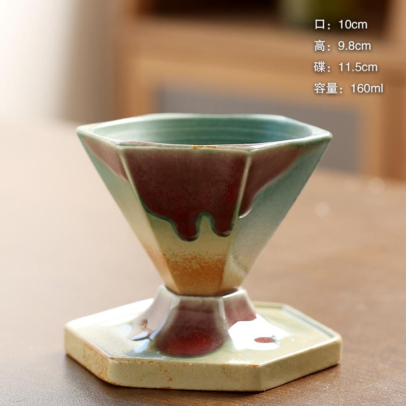 Retro Coffee Cup Creative Hexagonal Cup Light Luxury Coarse Pottery Mug Handmade Cup Nordic Design Cone Cup