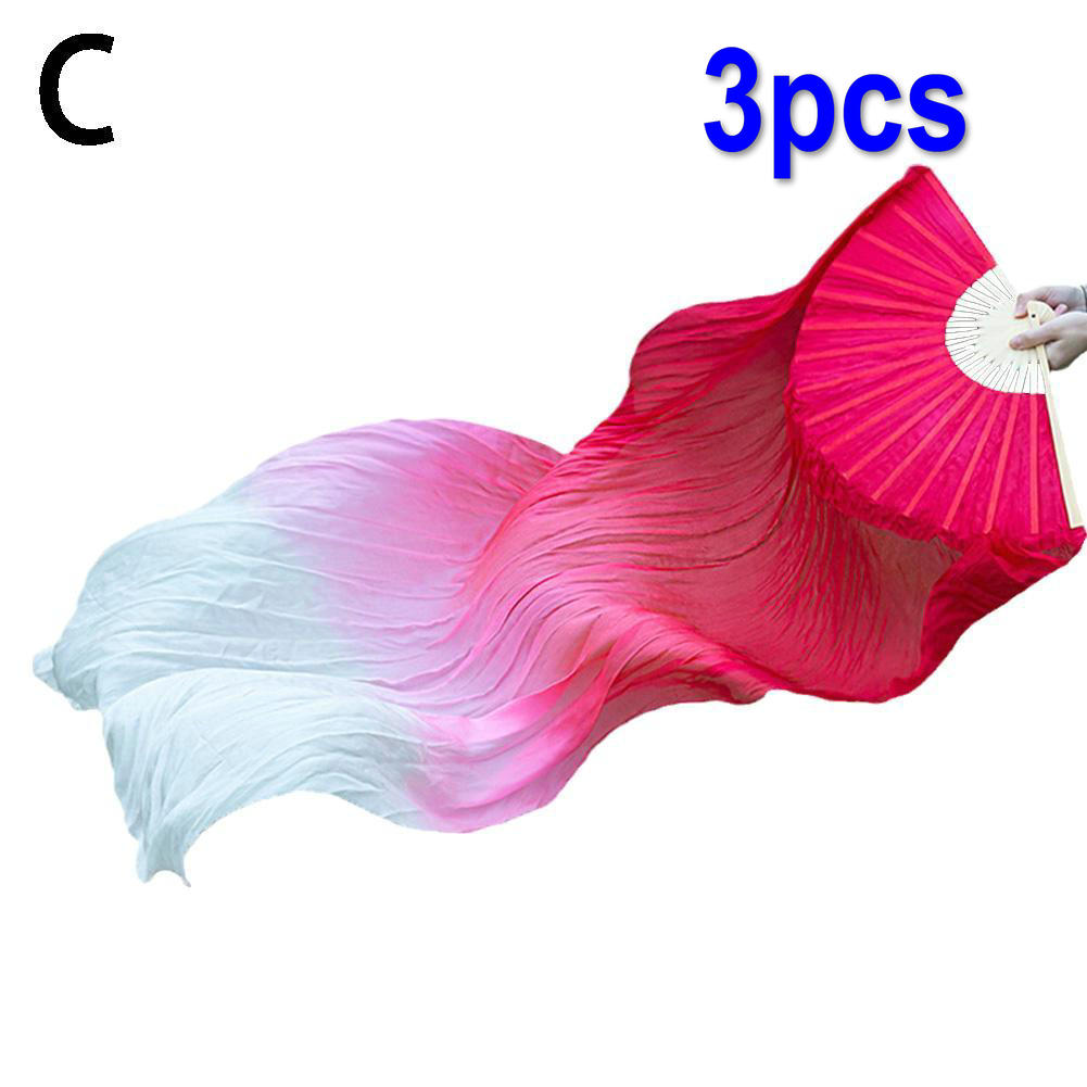 150cm Women Belly Dancing Fan Gradient Color Dancer Practice Long Imitation Silk Fans Dance Props 1PC