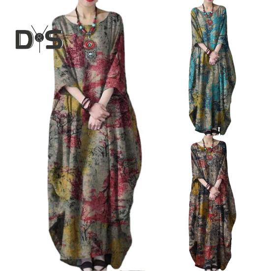 Женское платье макси с круглым вырезом и рукавами 3/4 — фото 5