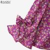 ZANZEA Women Square Neck Casual Loose Floral Print 3/4 Sleeve Blouse