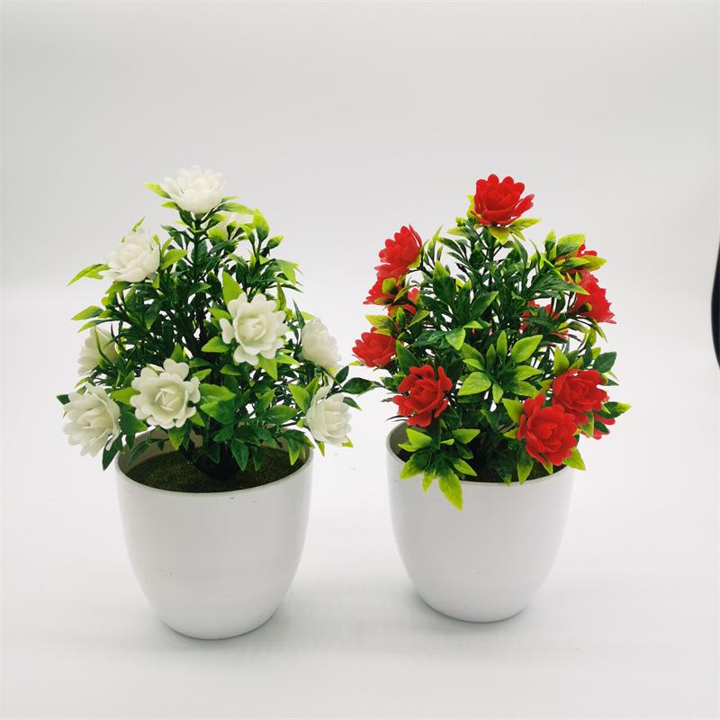 Artificial Green Plant Ornaments: Small Potted Rose Bonsai for Home Décor