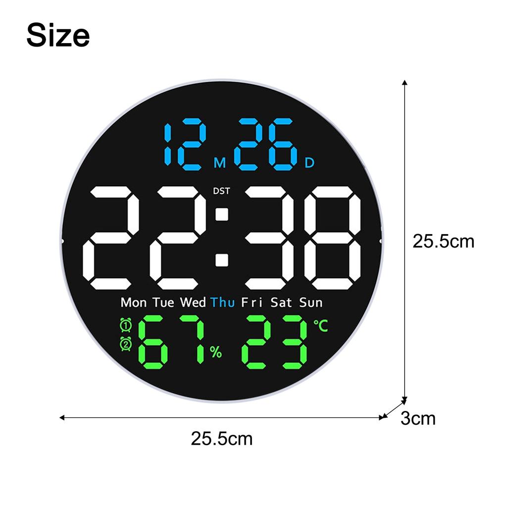 Led Clock Calendar Temperature Clock 25.5*25.5*3cm LED Wall Clock Memory Function Temperature Display Brightness Adjustment