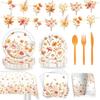 Autumn Floral Party Tableware Set: Plates, Cups, Napkins, Tablecloth, Banner, Decorations