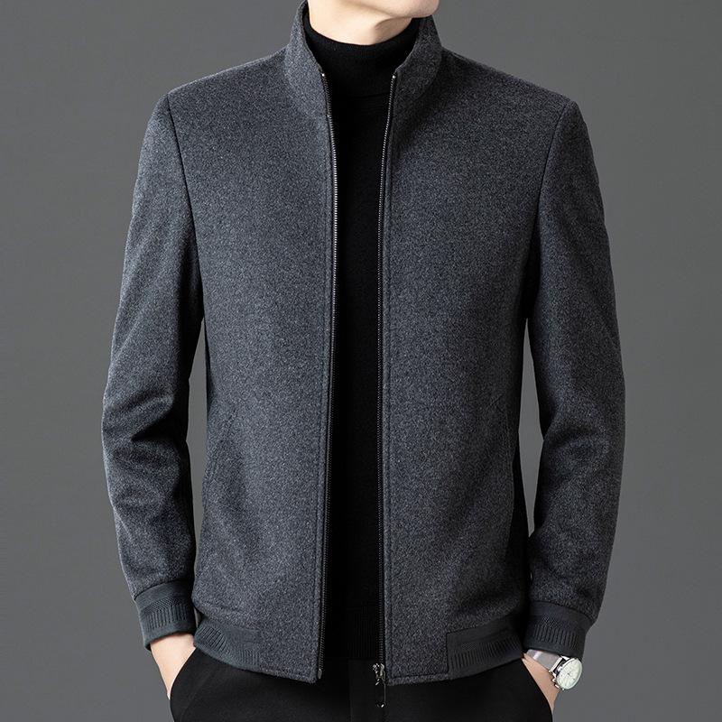 Autumn and winter new pure wool woolen coat men's stand-up collar thickened middle-aged casual zipper jacket jacket for men