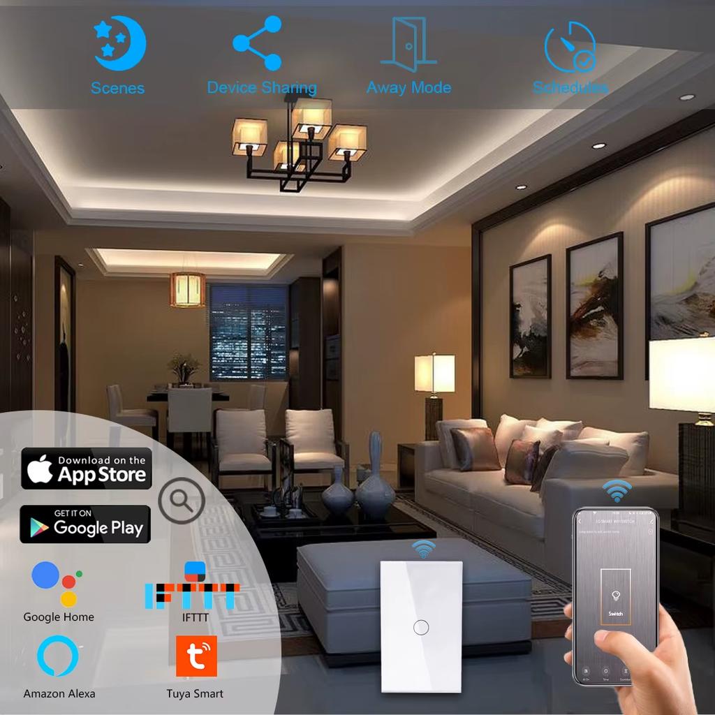 1/2/3/4 gang TUYA WiFi Smart Touch Switch 40A Wall Button App Remote Control Voice Timing Works With Alexa Alice Google Home