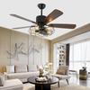 52'' Industrial Ceiling Fan with Light and Remote Control Metal Cage Chandelier Electric Fan Retractable Blades Bathroom Decor