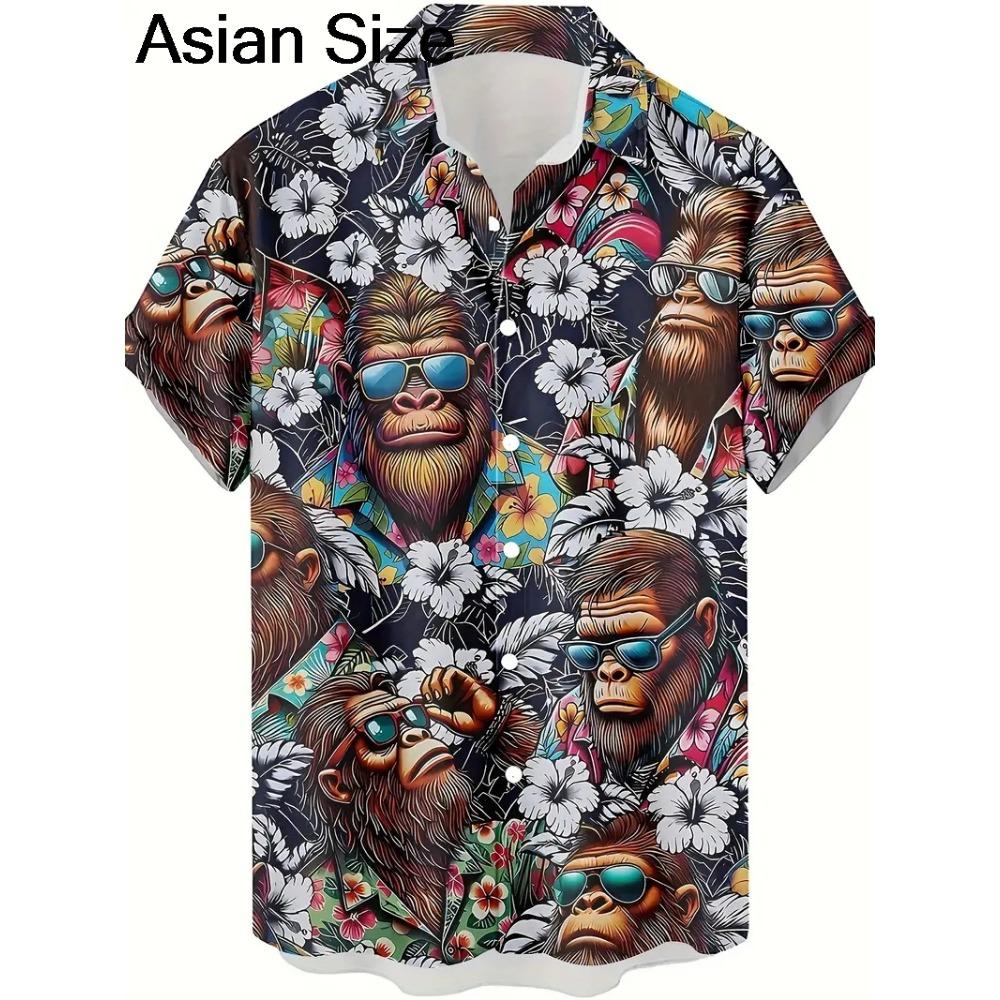 Men's Fashion 3D Printed 2026 Casual Hawaiian Shirts Funny Monkey Giraffe Cat Graphic Blouses Short Sleeve Button Shirt Tops