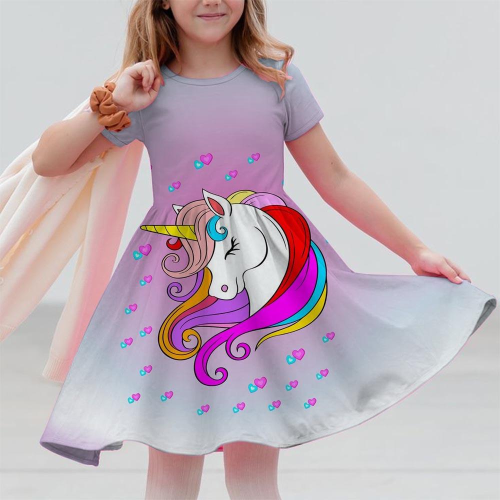 Girl Unicorn Cartoon Clothing Children's Clothing 3-14 Children's Birthday Party Clothing Children's Casual Clothing