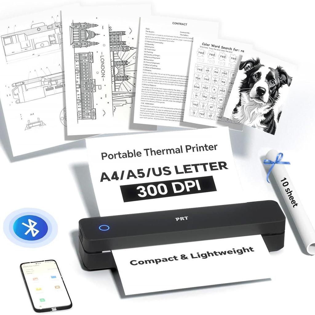 MT610pro Portable Bluetooth Thermal Printer: Wireless A4 Student Black & White Mobile Printer for Homework