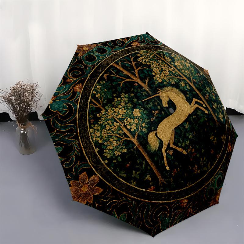 Unicorn Forest Tapestry: Medieval Fantasy Wall HangingUmbrella, Portable 3-Fold Compact Umbrella for Men & Women Gift
