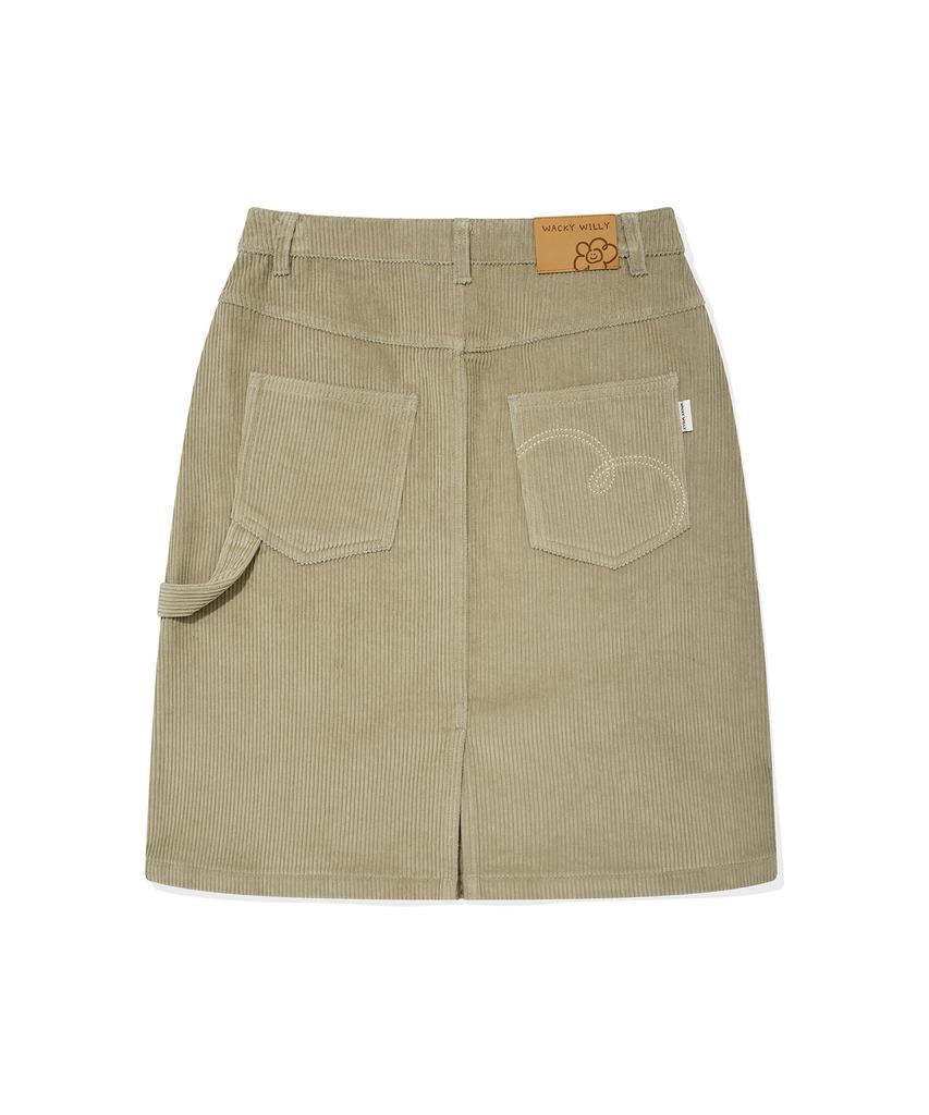 Wacky Willy Women'S Corduroy Carpenter Midi Skirt Light Khaki