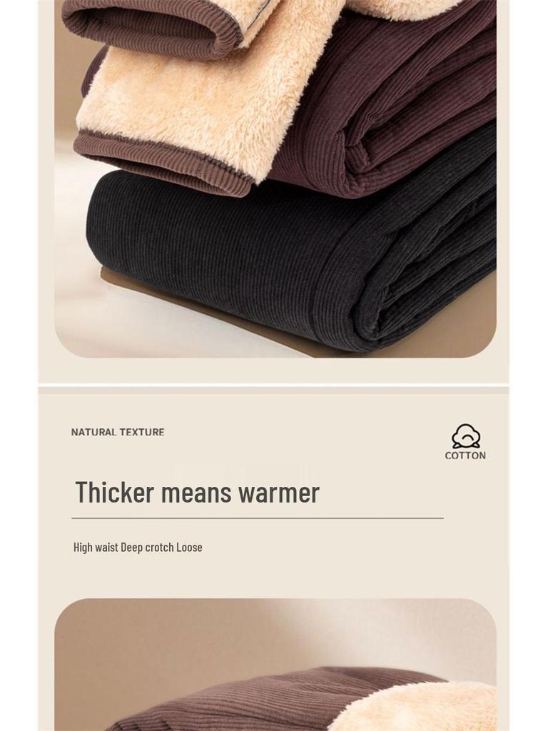 Mom's Plus Size Velvet Corduroy Pants for Middle-Aged Women - Warm, Loose Fit for Autumn/Winter