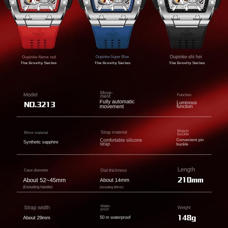 OUPINKE Watch Hollow Barrel Mechanical Watch Fashion Silicone Waterproof Men's Watch Men's Watch