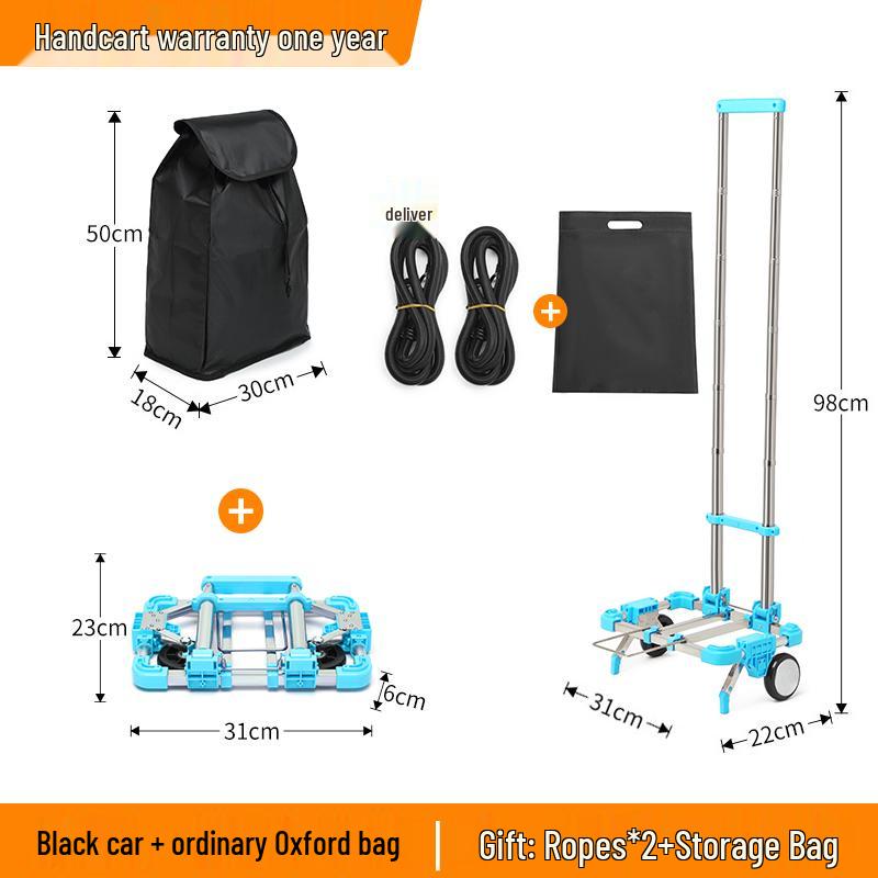 Kompakt hopfällbar vagn: Liten handkärra, Bagage- och lastvagn, Bärbar shoppinglösning.