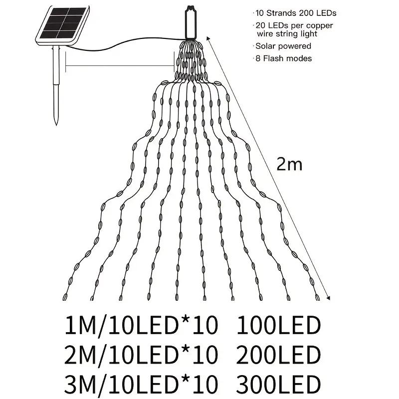Solar Waterfall Branch Lights Warm White LED Copper Wire Lights Waterproof Solar Powered Vine Lights for Outdoor Garden Patio