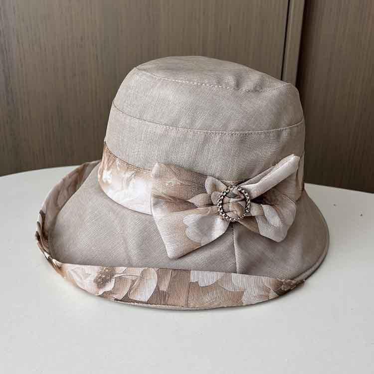 New sunscreen hat women's summer breathable sun hat middle-aged and elderly temperament printed sun hat organza bucket hat