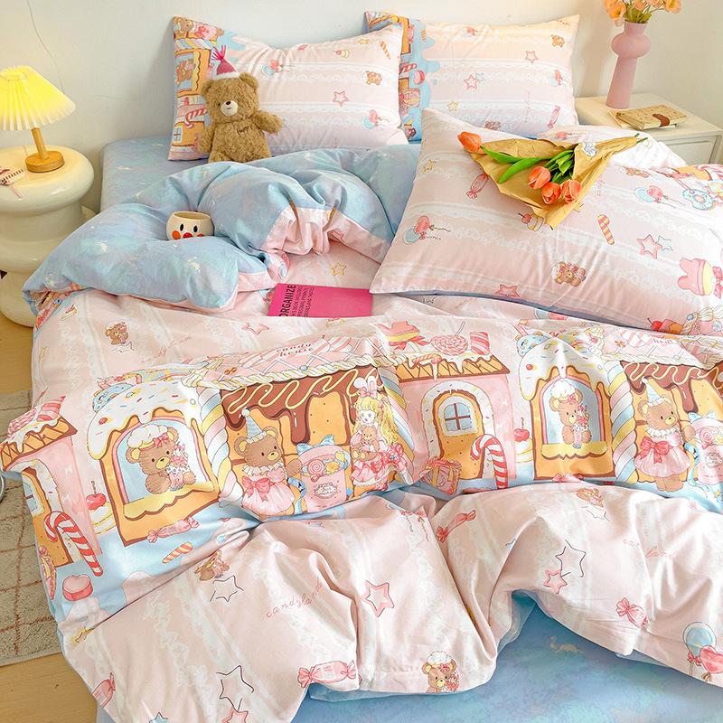 Vierteiliges Set aus reinem Baumwollbett, Baumwollbettwäsche, Bettbezug, Bettlaken, dreiteiliges Schlafsaalset