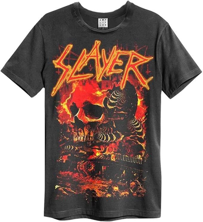 Amplified Slayer War Skull Mens Charcoal 100% Cotton T-shirt Mens Tees Top Amplified Slayer Classic Tee 2XL