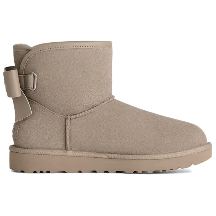 UGG Ultra Mini Bailey Leather Bow Comfortable Fashion Snow Boots Women boots Pebble-Grey 1174494-CBBLG