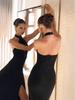 2026 Halter Neck Hollow Out Sleeveless Split Hem Elegant Long Dress