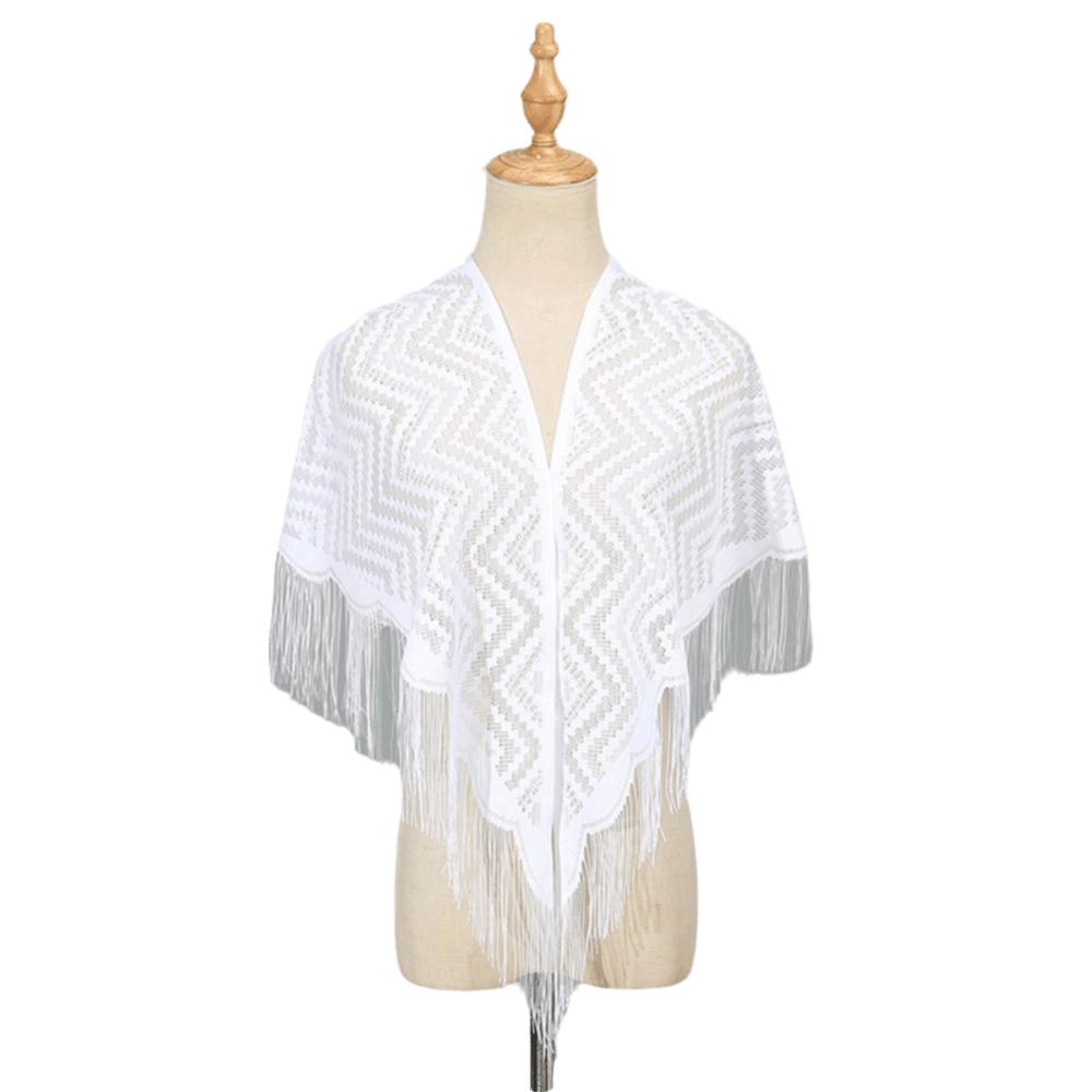 Polyester Lace Hollow Scarf Embroidery Mesh Scarves Elegant Tassel Triangle Shawl  Wedding
