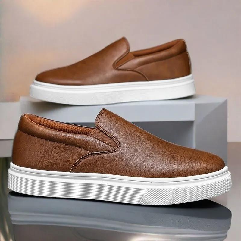 Casual Shoes Plus Size Slip-Ons Work Shoes Men s Sneakers White Sneakers Fashionable Leather Shoes Flats Men s Slip-On Shoes 39 коричневый