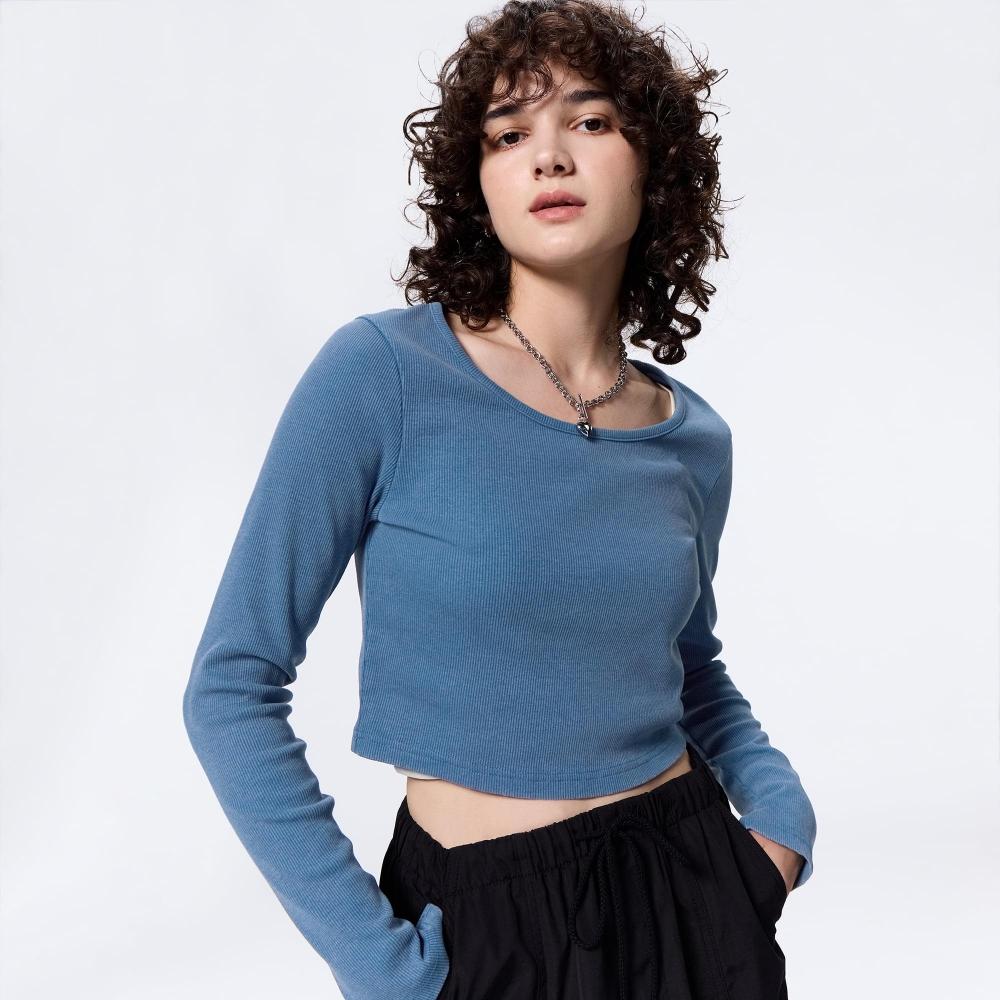 

Укороченная футболка GU by Uniqlo в рубчик с длинными рукавами 08 DARK GRAY/XS