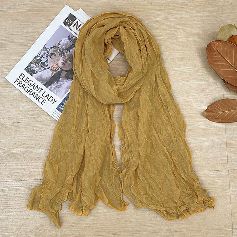 

1Pcs Korean Style Cotton Linen Folded Women s Scarf Thin Pure Color Simple Match Long Shoulder Wrap Neck Warmer Silk Scarf