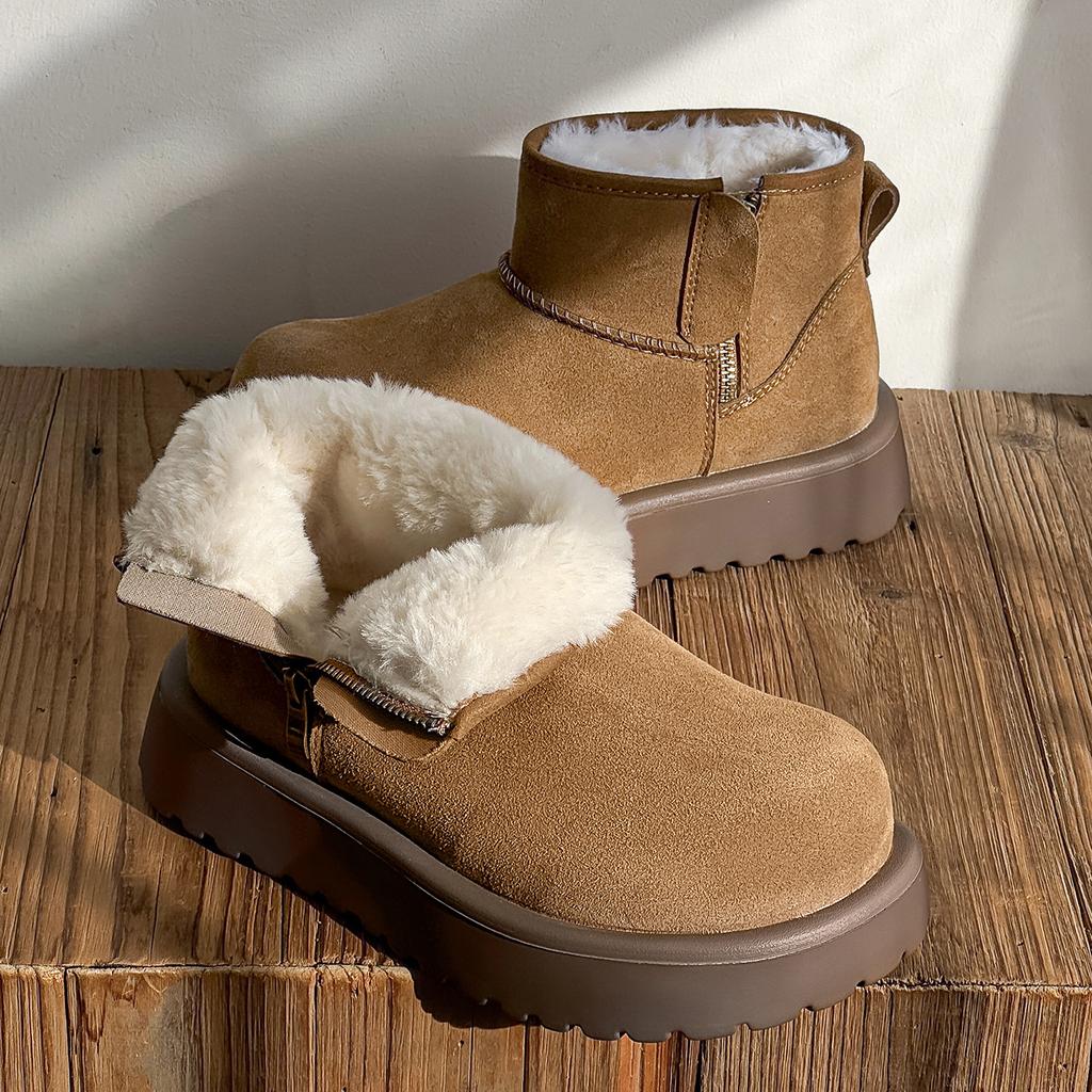 Fur integrated snow boots winter velvet thickened cold-proof warm cotton boots simple boots