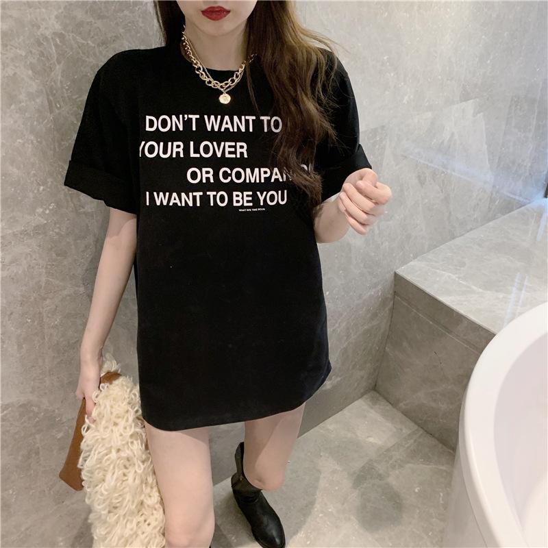 Letter Short-sleeved T-shirt for Women's Summer Korean New Mid-length Women's Loose Student Women's Top