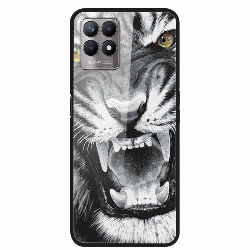 For Realme 8i Case Tempered Glass Hard Clear Phone Case For OPPO Realme 8i RMX3151 Realme 7 Pro Animals Wolf Shockproof Coque