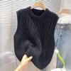Vintage Cable Knit Sleeveless Sweater Women Korean Loose Layering Round Neck Vest Top