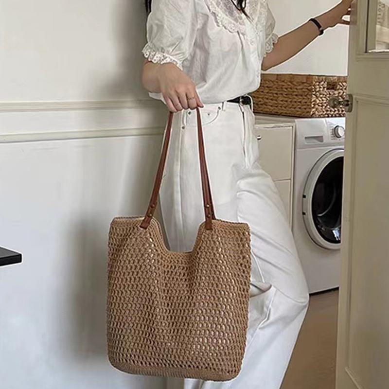 Yogodlns Casual Hollow Crochet Women Shoulder Bags Designer Handbags Woven Large Tote Bag Handmade Summer Beach Purses