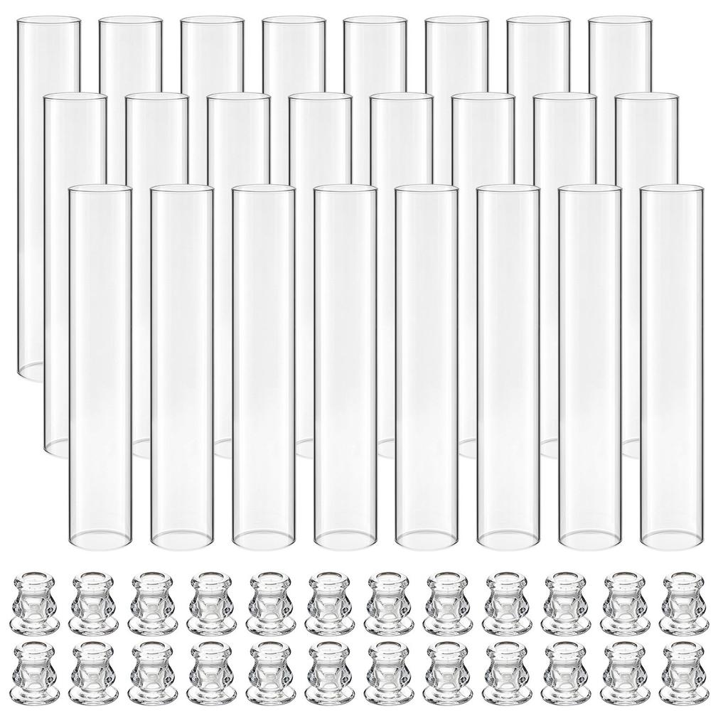 Hurricane Candle Holders Set of 24, 65 x 350 mm Tall Clear Glass Cylinder Candleholder Sleeve, High Borosilicate Glass, Wind Protection for Wedding,