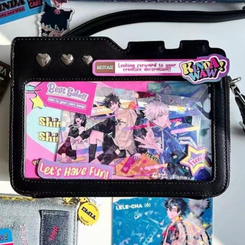 Harajuku Kawaii Camera Shape Shoulder Bags Women Heart Studs Large Capacity Crossbody Bag Ladies Transparent Anime Ita Bag 2025