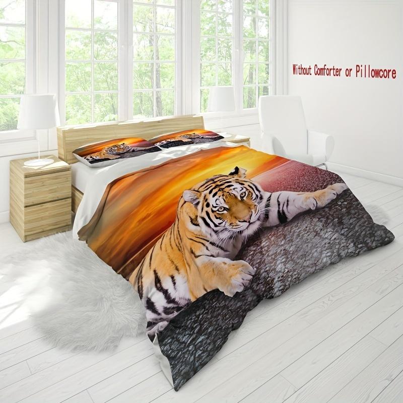 3pcs Vibrant Tiger Print Duvet Cover Set - Soft, Breathable, 3D Digital Print Bedding for All Seasons - Universal Fit, Hypoaller