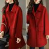 Warm Thickened Woolen Coat for Women Autumn Winter Double Breasted Lapel Flap Pockets Mid Length Loose Fit Overcoat