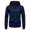 European Long Sleeve Hooded Men's Hoodie with Drawstring Jacquard Checkered Patchwork.