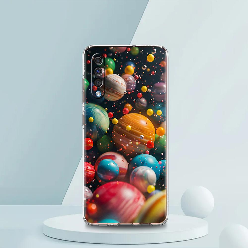 Transparent Phone Case for Samsung Galaxy A16 A14 A12 A22 A24 A42 A02 A03S A06 A20 A30 A40 Soft TPU Cover Cartoon Planet Pattern