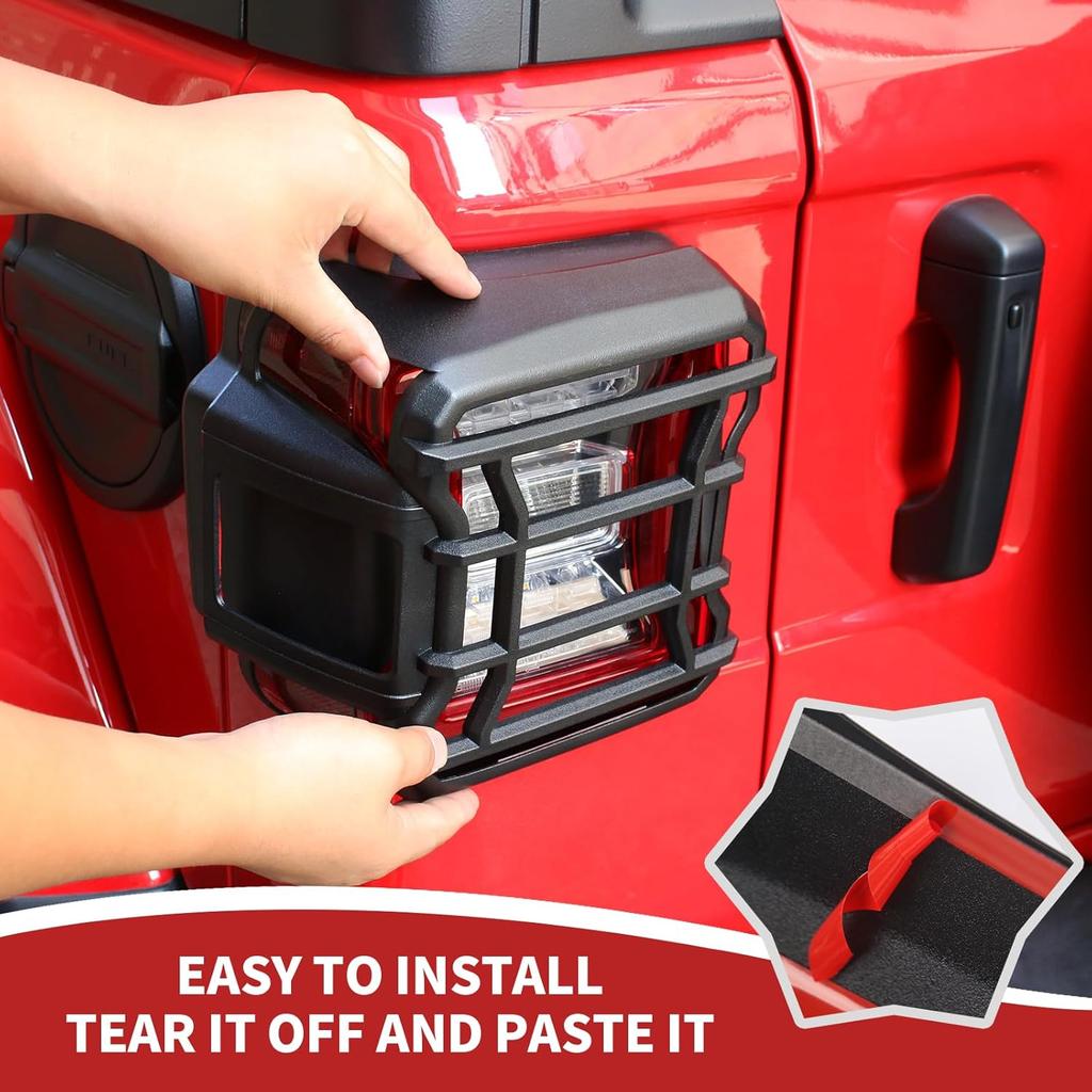 JL Tail Light Covers, ABS Rear Light Lamp Guards Trim Compatible with 2018-2024 Jeep Wrangler JL, Black (Fit for LED Light Version Without Frame)