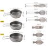 Camping Bowl and Utensil Set 3 Bowls Spoon Fork Combo Titanium Bowl with Folding Handle Ultralight
