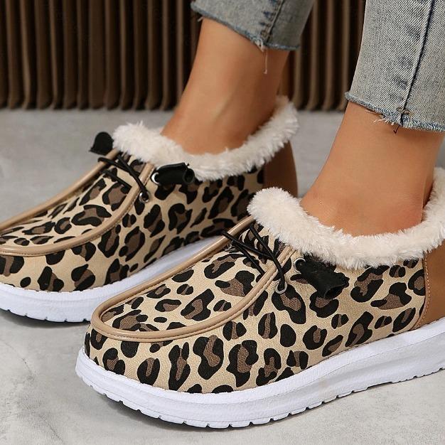 Winter thick-soled shallow-mouth low-top warm cotton shoes women's velvet thickened leopard print snow boots