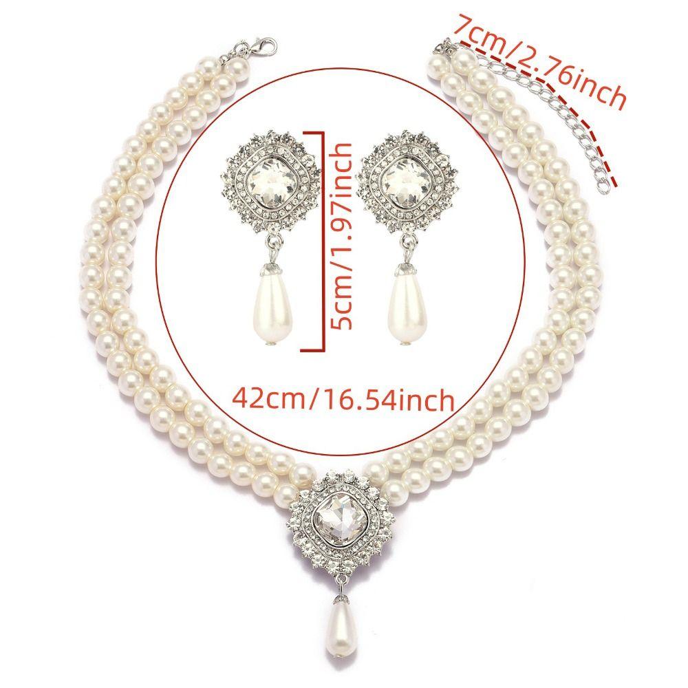 Baroque Style Bridal Jewelry Set Rhinestone Pearl Necklace Water Drop Necklace Earring Set  Girls