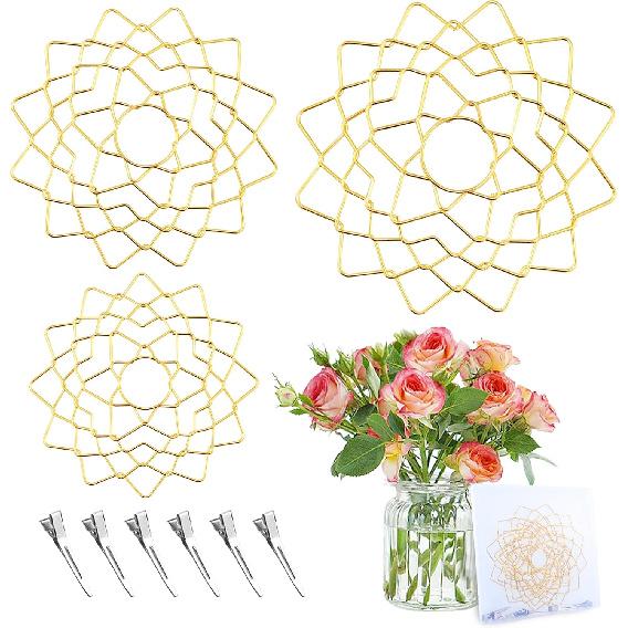 3 Size Flower Frog Grid Bouquet Stem Holder for Vase Artificial Flowers Arrangement,Flower Arranging Floral Frogs Kenzan Lid with Clips for Ikebana
